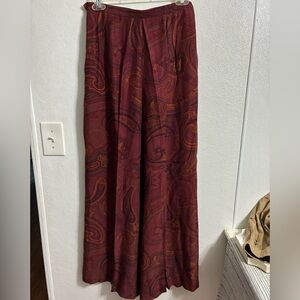 Jeselle Elegant Burgundy Paisley Silk wide leg pants Size 8